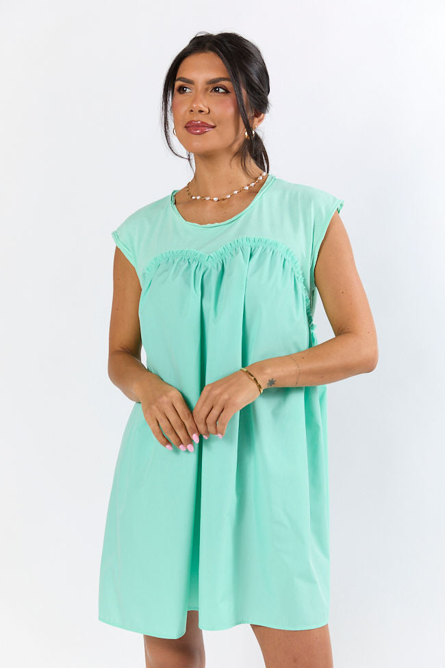 All The Buzz Mint Knit and Woven Mix Dress FINAL SALE-Sunny Prom