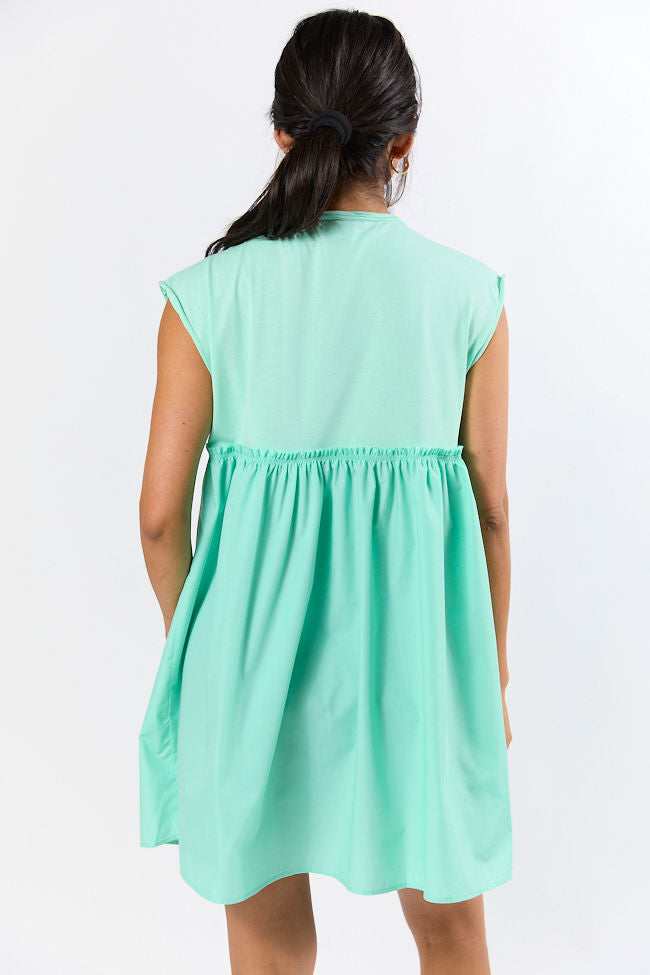 All The Buzz Mint Knit and Woven Mix Dress FINAL SALE-Sunny Prom