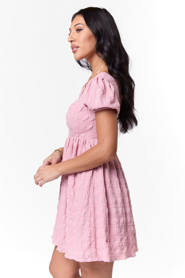 Breezing By Pink Textured Square Neck Mini Dress SALE-Sunny Prom