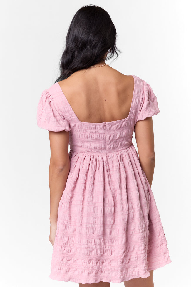 Breezing By Pink Textured Square Neck Mini Dress SALE-Sunny Prom