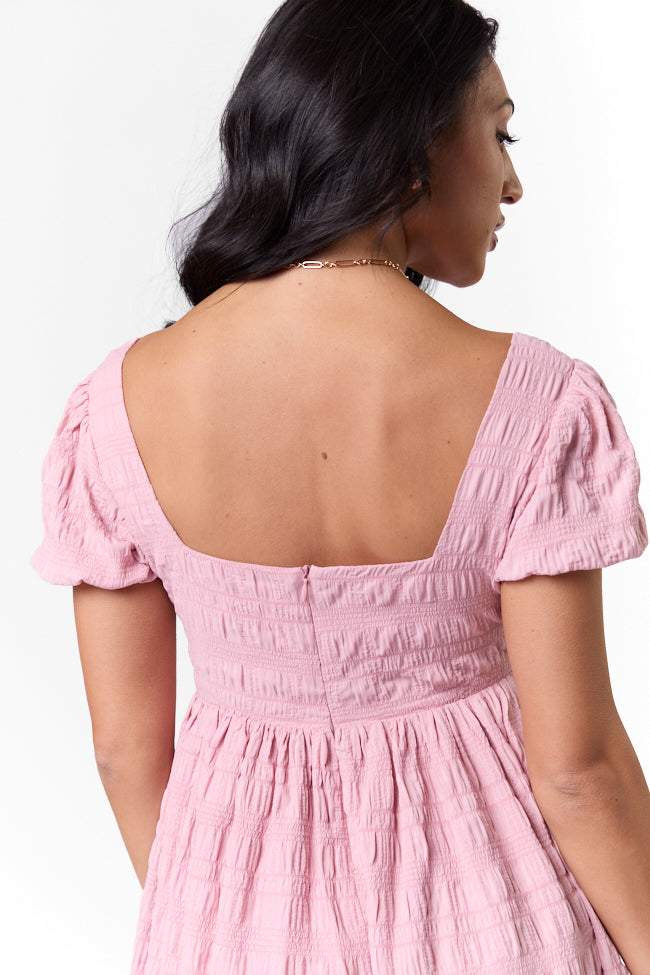 Breezing By Pink Textured Square Neck Mini Dress SALE-Sunny Prom