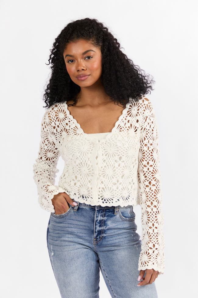 Unbeatable Memories Long Sleeve Ivory Crochet Cardigan FINAL SALE-Sunny Prom
