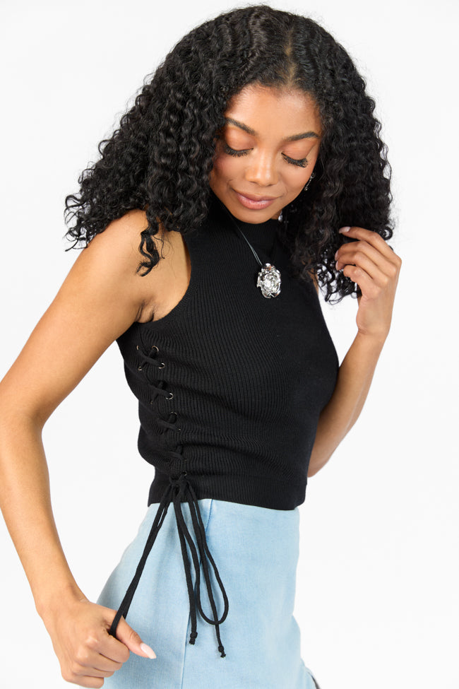 Strike The Right Note Black Corset Side Detail Sweater Tank-Sunny Prom