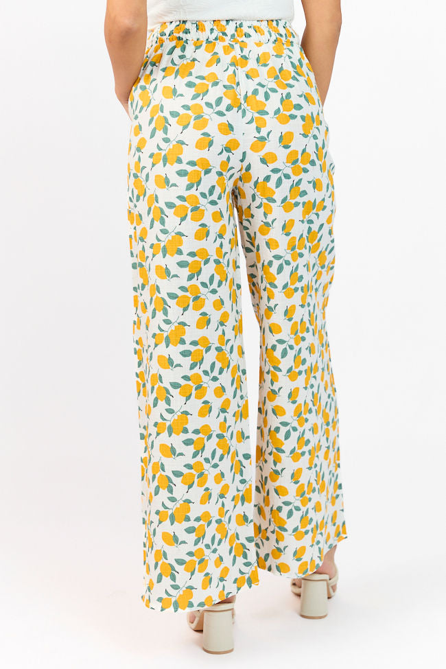 Main Squeeze Ivory Lemon Print Belted Wide Leg Pants FINAL SALE-Sunny Prom