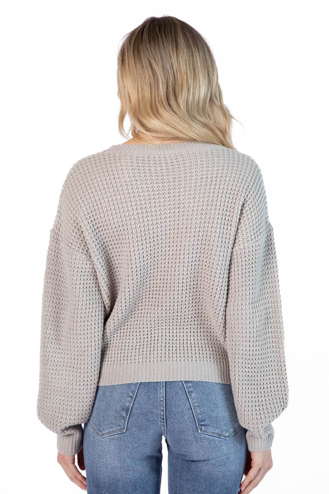 Match My Mood Taupe Textured Crew Neck Sweater FINAL SALE-Sunny Prom