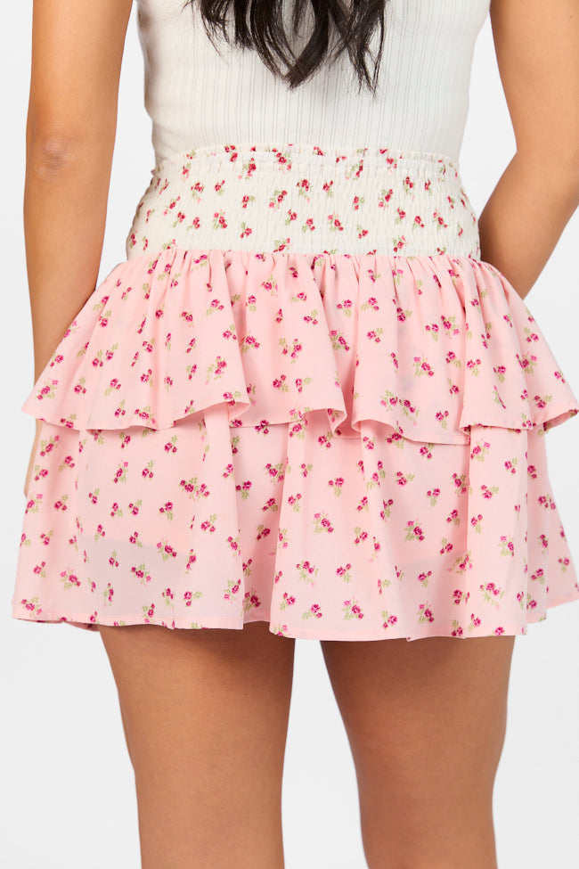 Special Day Ivory and Pink Multi Floral Color Block Tiered Skort FINAL SALE-Sunny Prom