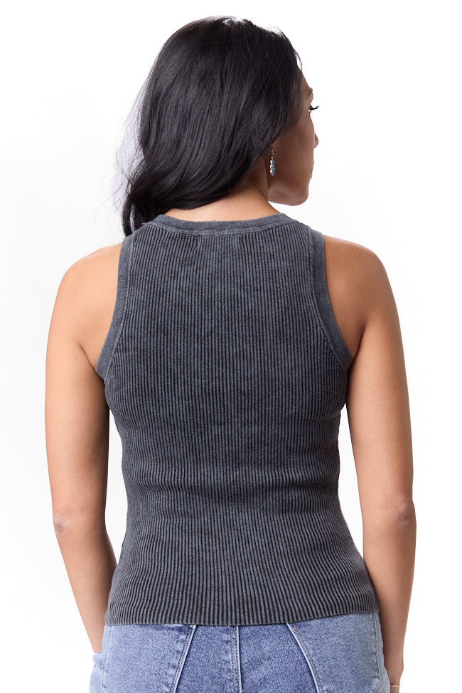 Back To Square One Charcoal Acid Washed Ribbed High Neck Tank-Sunny Prom