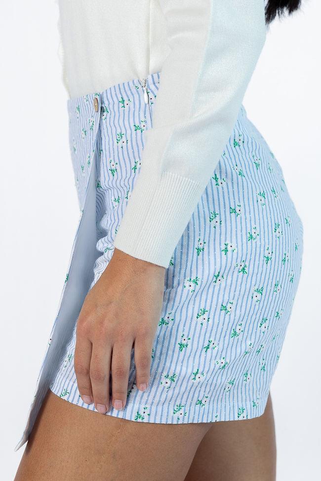 Not So Simple Blue Striped Floral Print Skort FINAL SALE-Sunny Prom