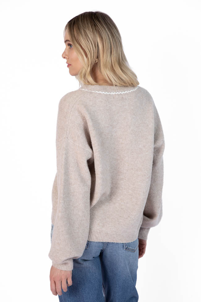 Good Graces Beige and Ivory Rickrack Trim Cardigan FINAL SALE-Sunny Prom