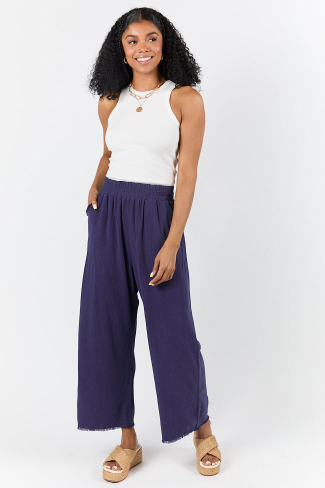Look Your Best Navy Frayed Detail Ankle Length Pants FINAL SALE-Sunny Prom