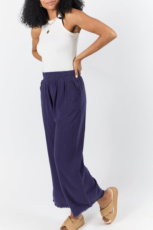 Look Your Best Navy Frayed Detail Ankle Length Pants FINAL SALE-Sunny Prom