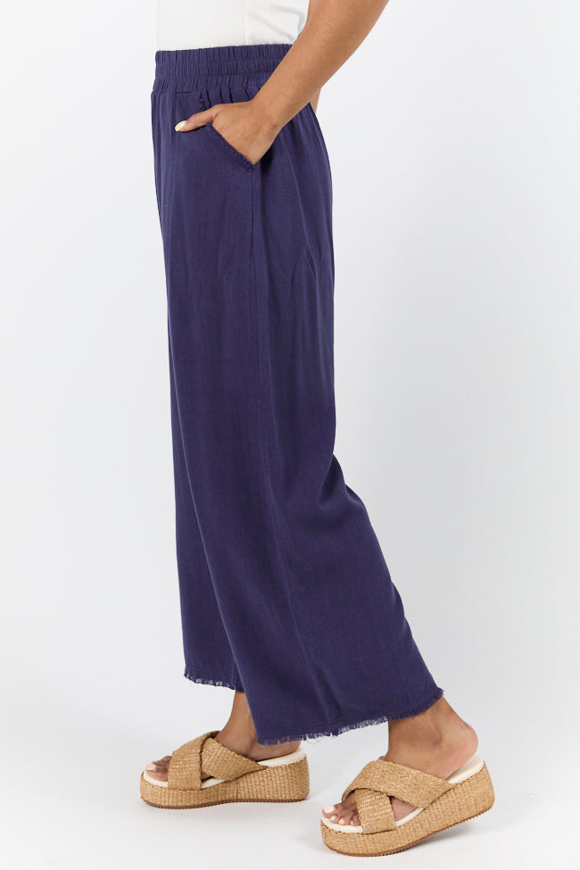 Look Your Best Navy Frayed Detail Ankle Length Pants FINAL SALE-Sunny Prom
