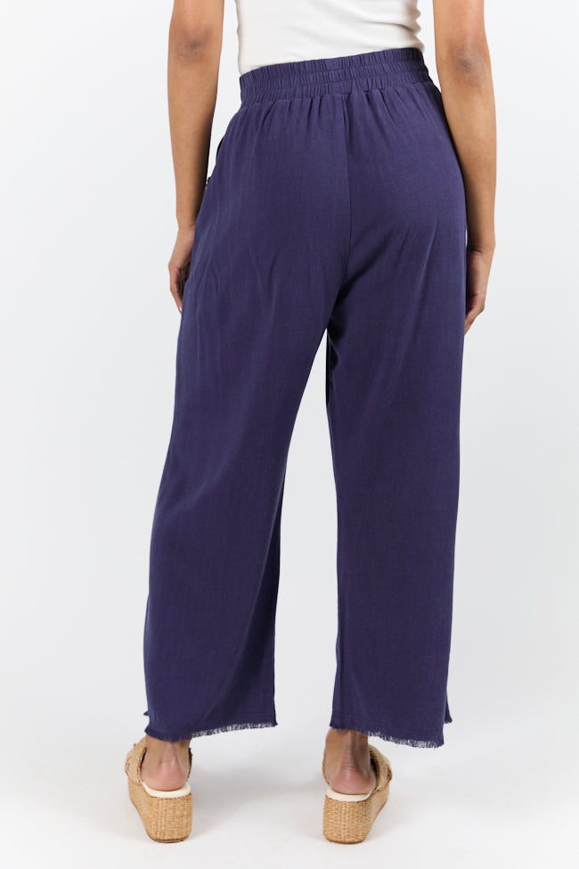 Look Your Best Navy Frayed Detail Ankle Length Pants FINAL SALE-Sunny Prom