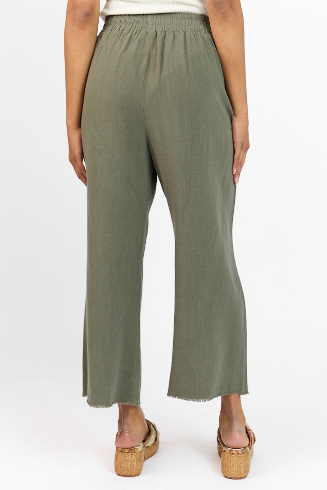 Look Your Best Olive Frayed Detail Ankle Length Pants FINAL SALE-Sunny Prom
