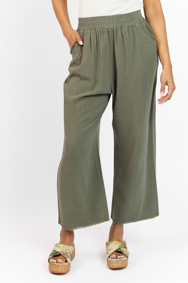 Look Your Best Olive Frayed Detail Ankle Length Pants FINAL SALE-Sunny Prom