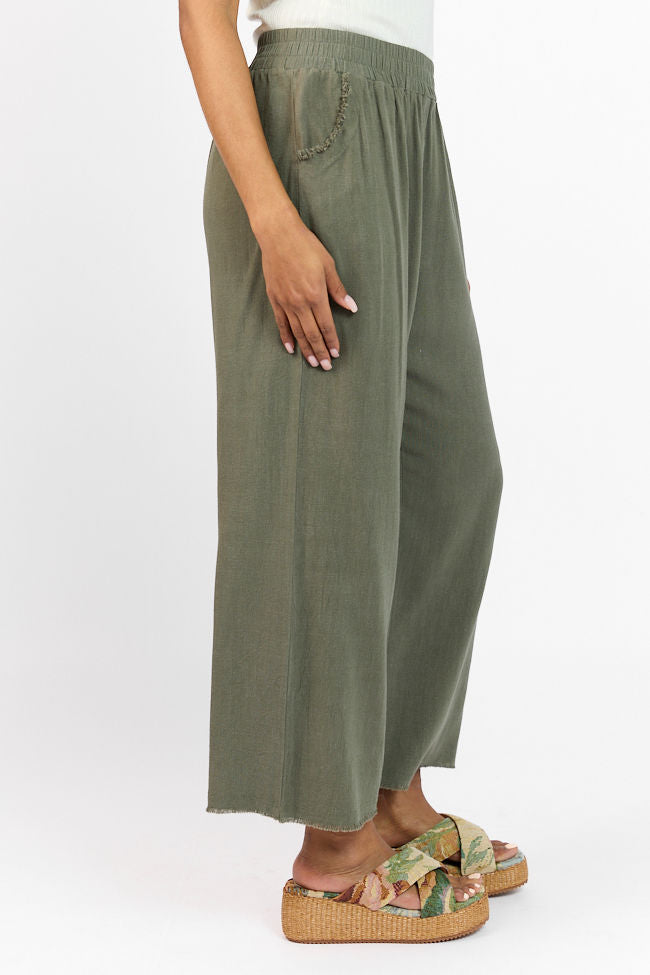 Look Your Best Olive Frayed Detail Ankle Length Pants FINAL SALE-Sunny Prom