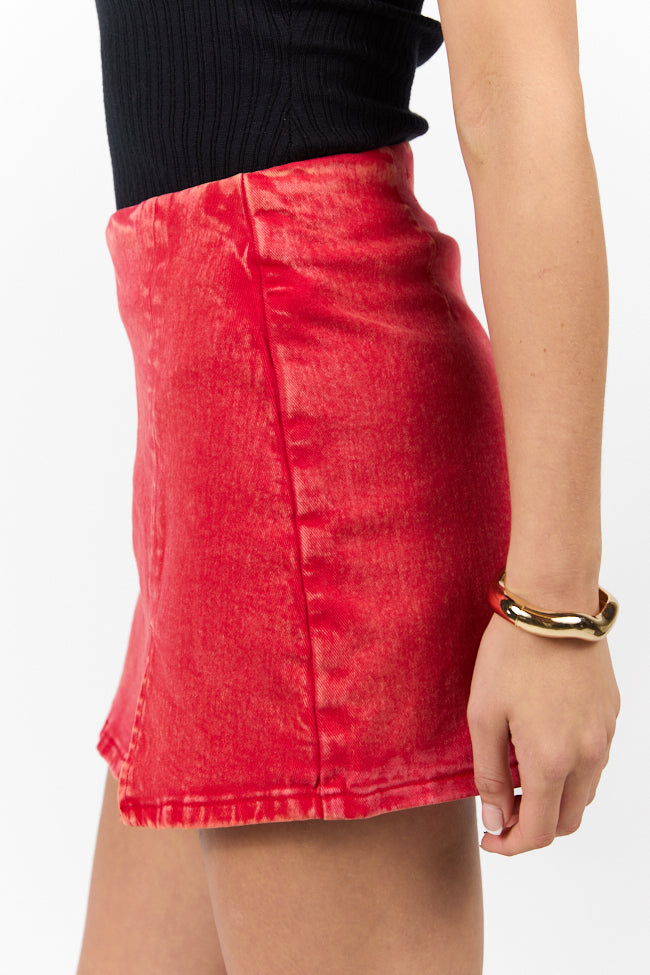 My Favorite Red Acid Wash Side Slit Denim Skort-Sunny Prom