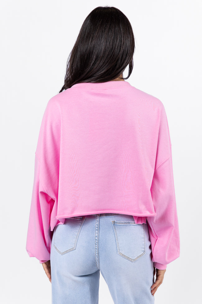 Wrapped Around My Finger Bow Sequin Patch Pink Cropped Sweatshirt FINAL SALE-Sunny Prom