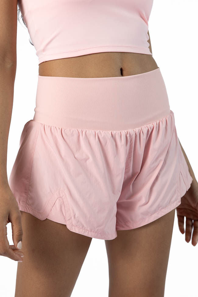 First Place Pink Ribbed Waistband Running Shorts SALE-Sunny Prom