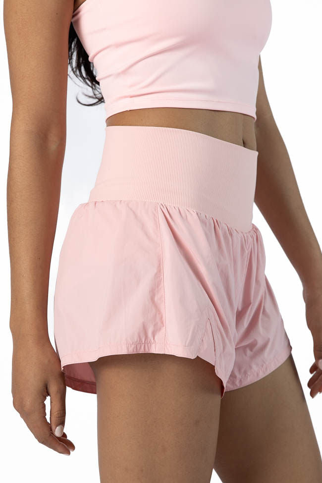 First Place Pink Ribbed Waistband Running Shorts SALE-Sunny Prom