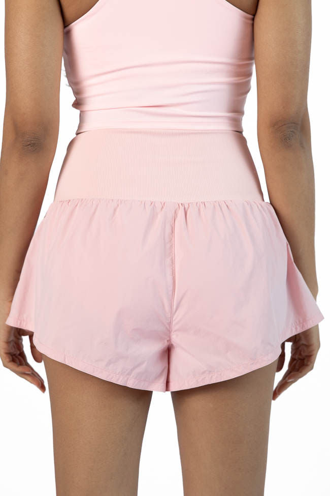 First Place Pink Ribbed Waistband Running Shorts SALE-Sunny Prom