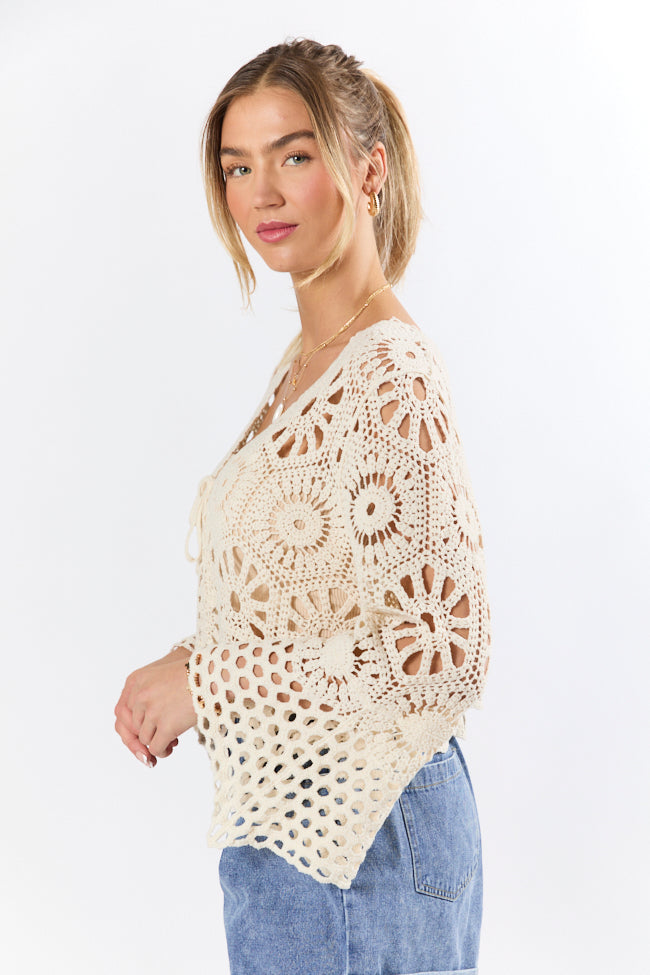 Morning Sun Beige Crochet Tie Front Cardigan FINAL SALE-Sunny Prom