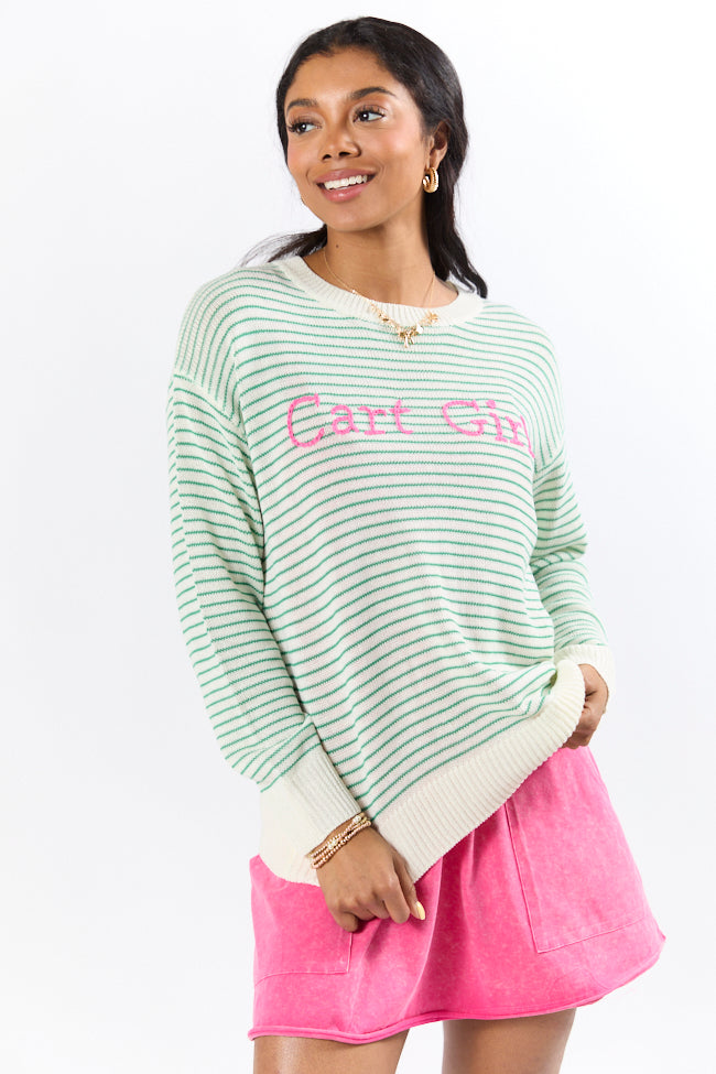 Cart Girl Green and Pink Striped Sweater-Sunny Prom