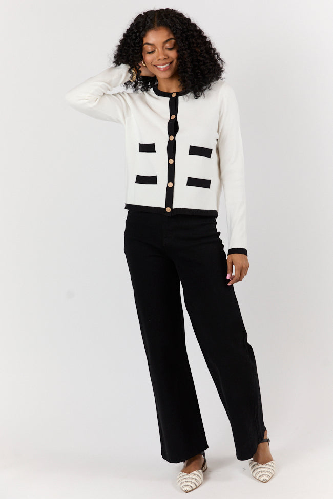 Forever Changing Ivory and Black Contrast Trim Cardigan FINAL SALE-Sunny Prom