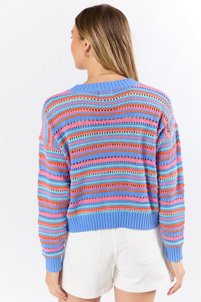 Party Cove Blue Multi Striped Open Knit Sweater FINAL SALE-Sunny Prom
