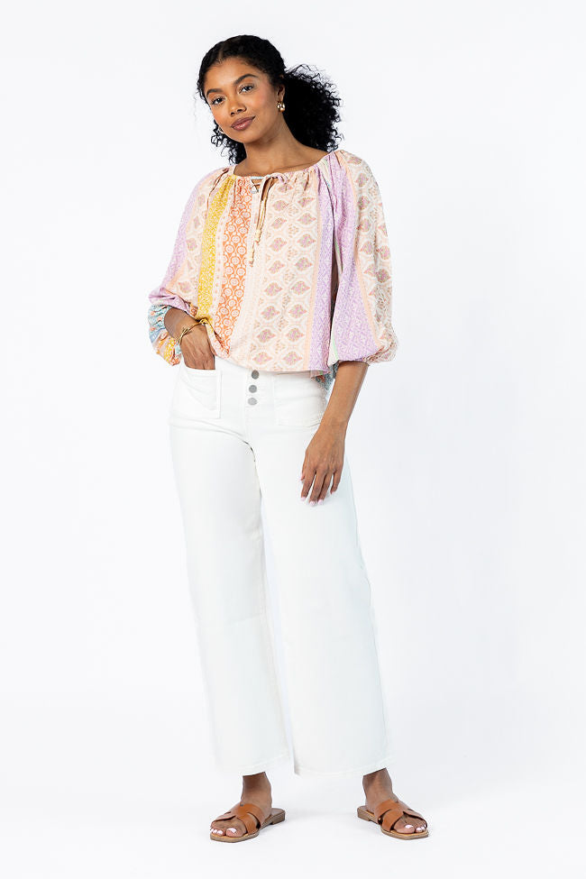 Come Along Multi Floral Patch Print Woven Pop Over Blouse FINAL SALE-Sunny Prom