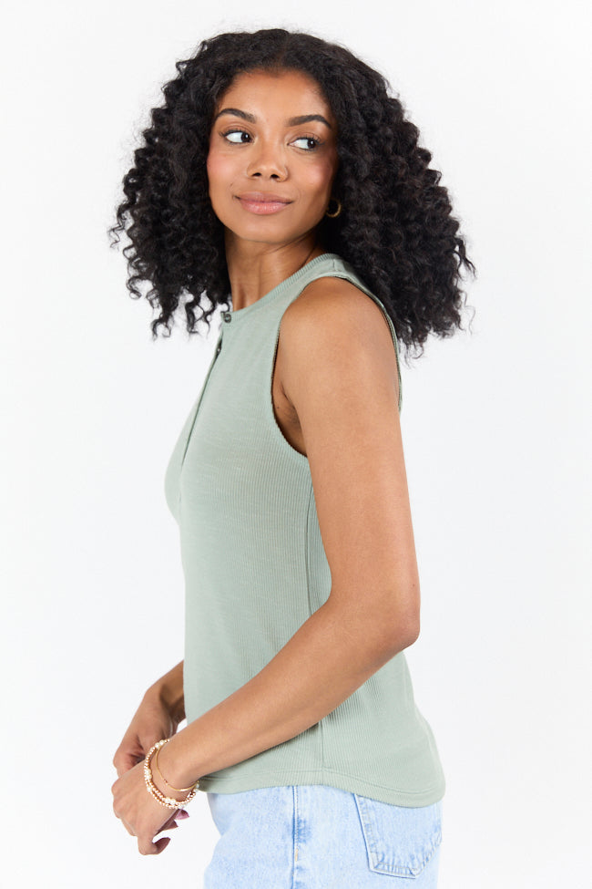 Casual Outing Sage Knit Henley Tank FINAL SALE-Sunny Prom