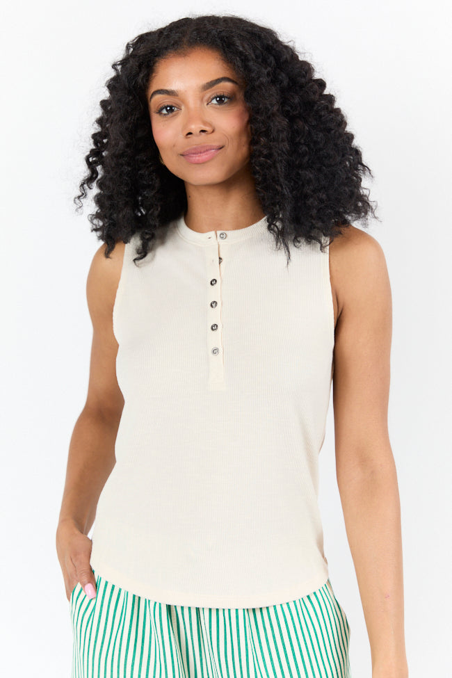 Casual Outing Cream Knit Henley Tank FINAL SALE-Sunny Prom