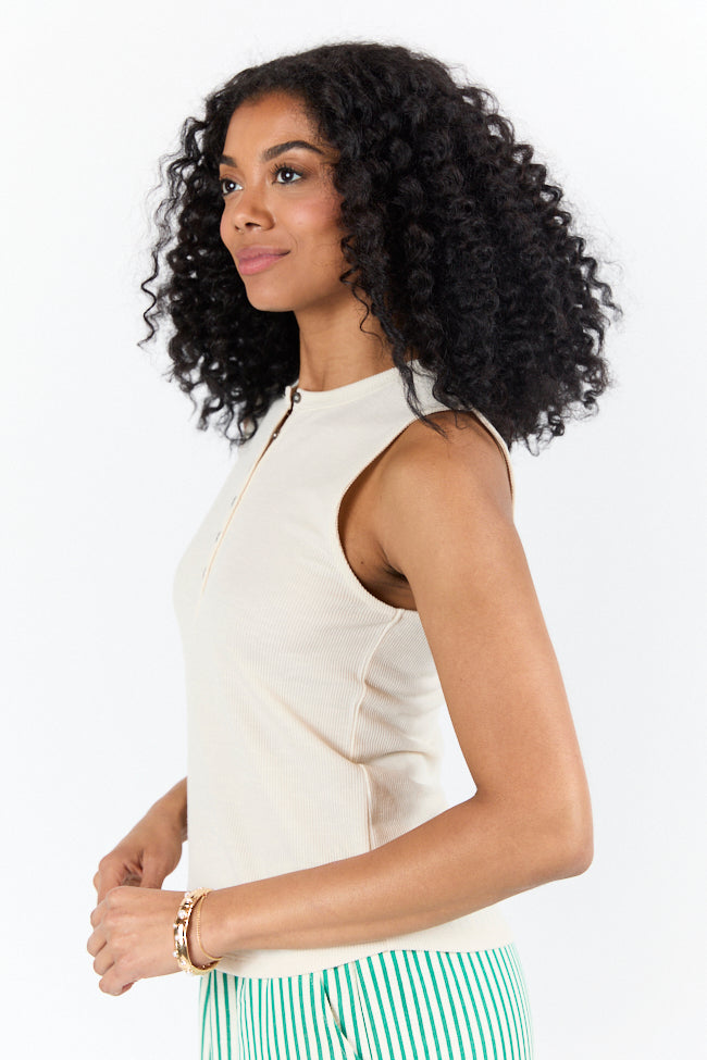 Casual Outing Cream Knit Henley Tank FINAL SALE-Sunny Prom