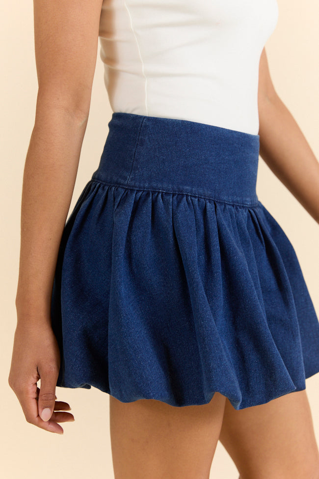 Lowcountry Luxury Dark Wash Bubble Hem Denim Skirt-Sunny Prom