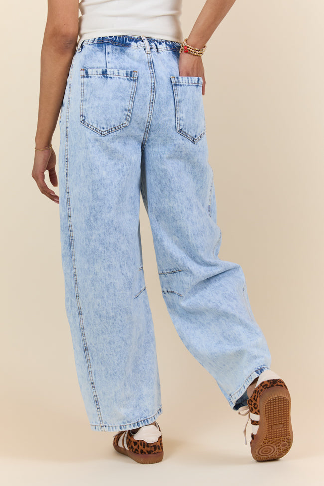 Bella Light Wash Pull On Barrel Jeans SALE-Sunny Prom
