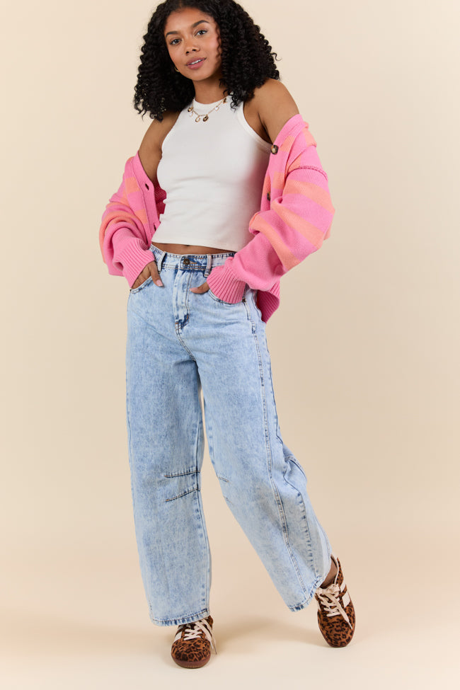 Bella Light Wash Pull On Barrel Jeans SALE-Sunny Prom