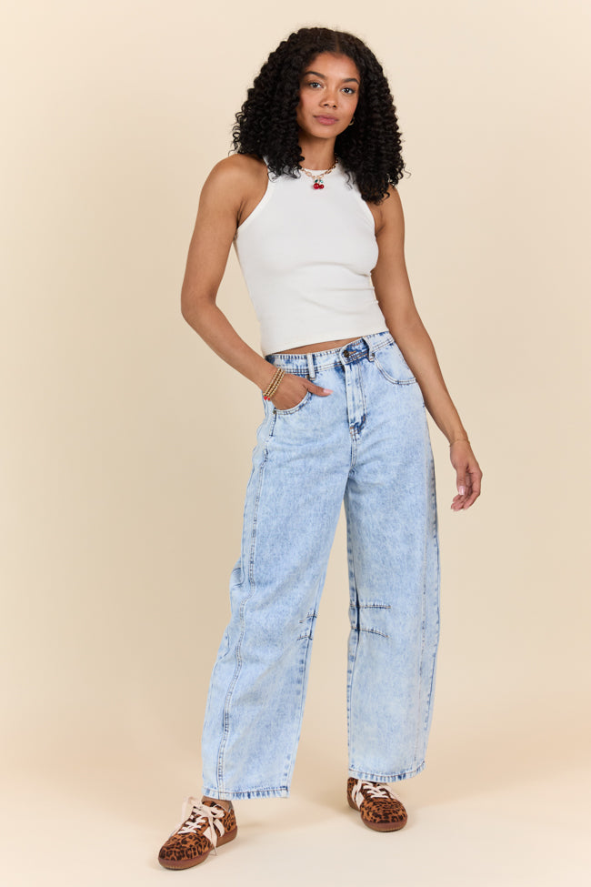 Bella Light Wash Pull On Barrel Jeans SALE-Sunny Prom