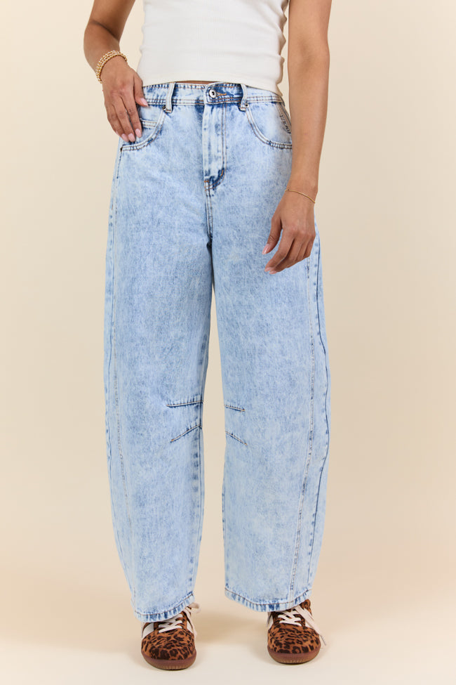Bella Light Wash Pull On Barrel Jeans SALE-Sunny Prom