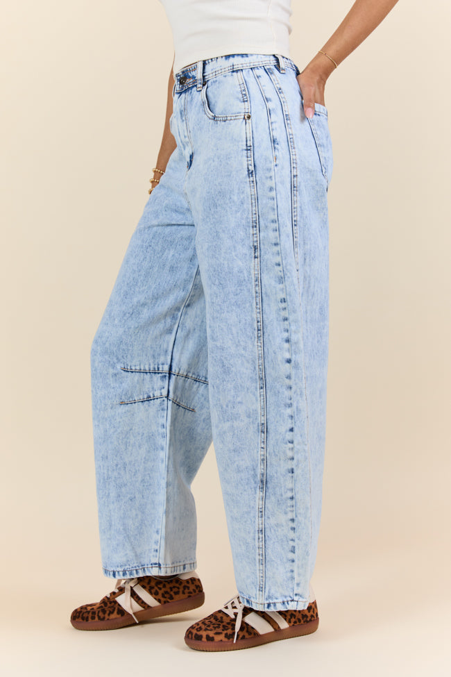 Bella Light Wash Pull On Barrel Jeans SALE-Sunny Prom