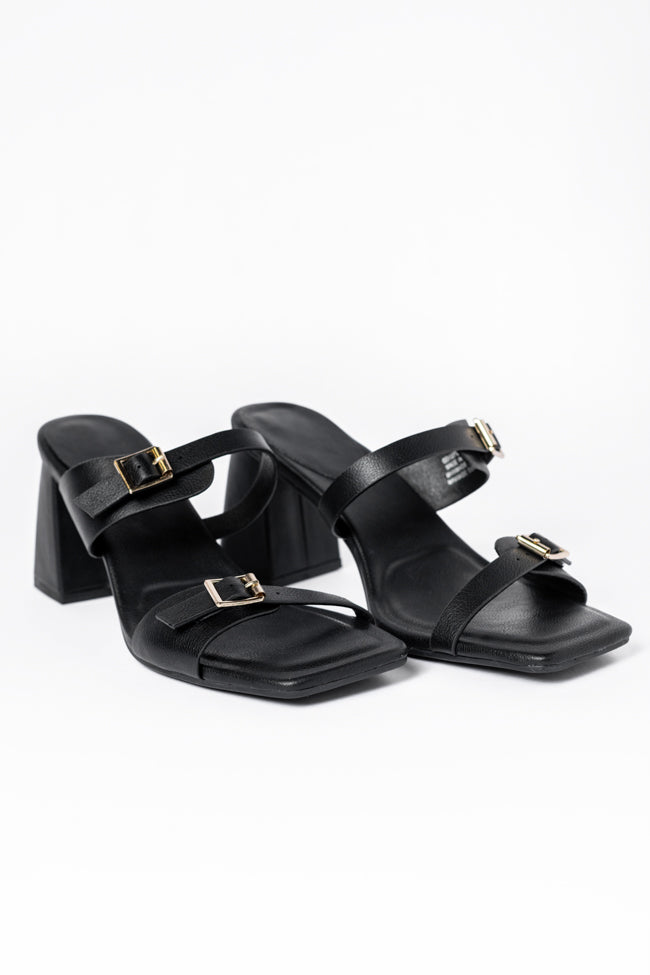 Brooklyn Black Double Strap Buckle Heels SALE-Sunny Prom
