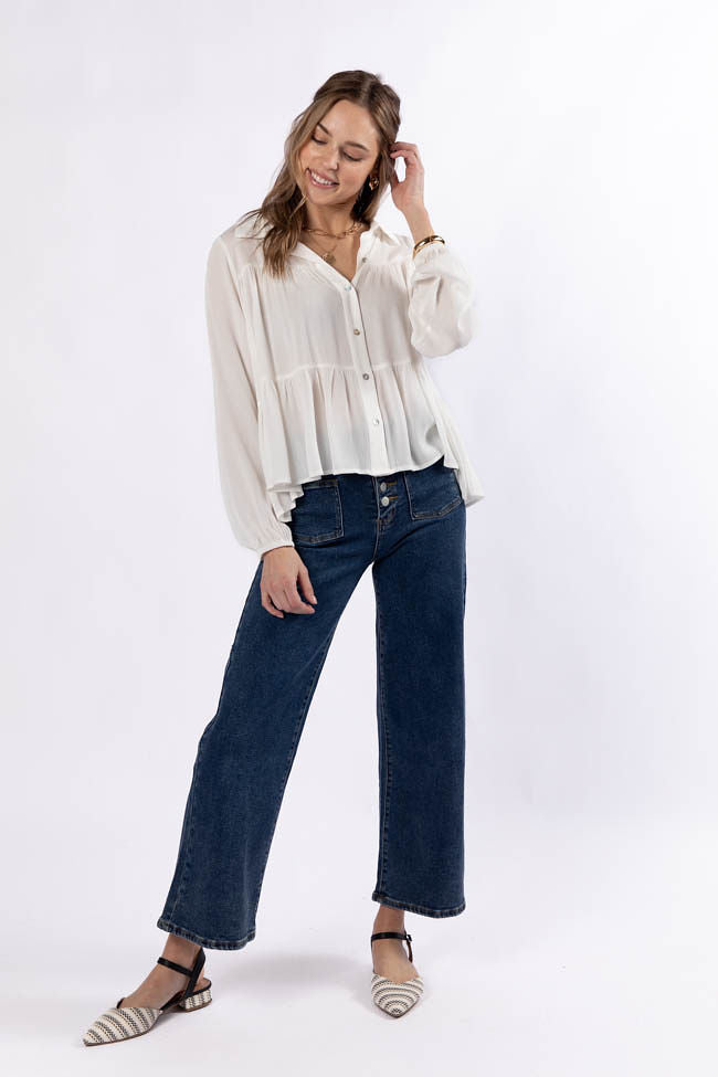 Something Good Ivory Tiered Relaxed Button Down Blouse FINAL SALE-Sunny Prom