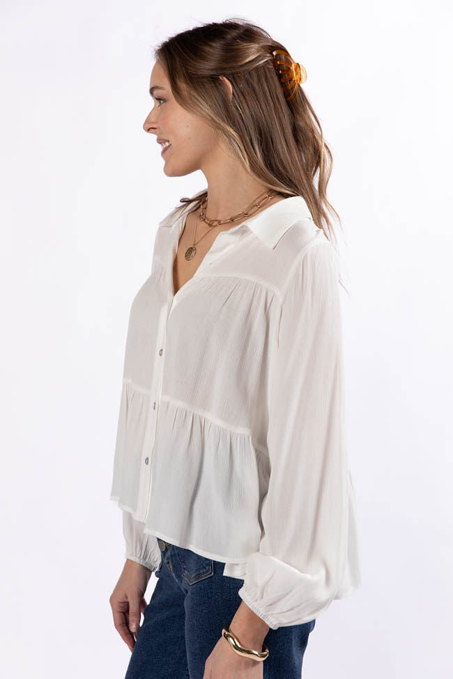 Something Good Ivory Tiered Relaxed Button Down Blouse FINAL SALE-Sunny Prom