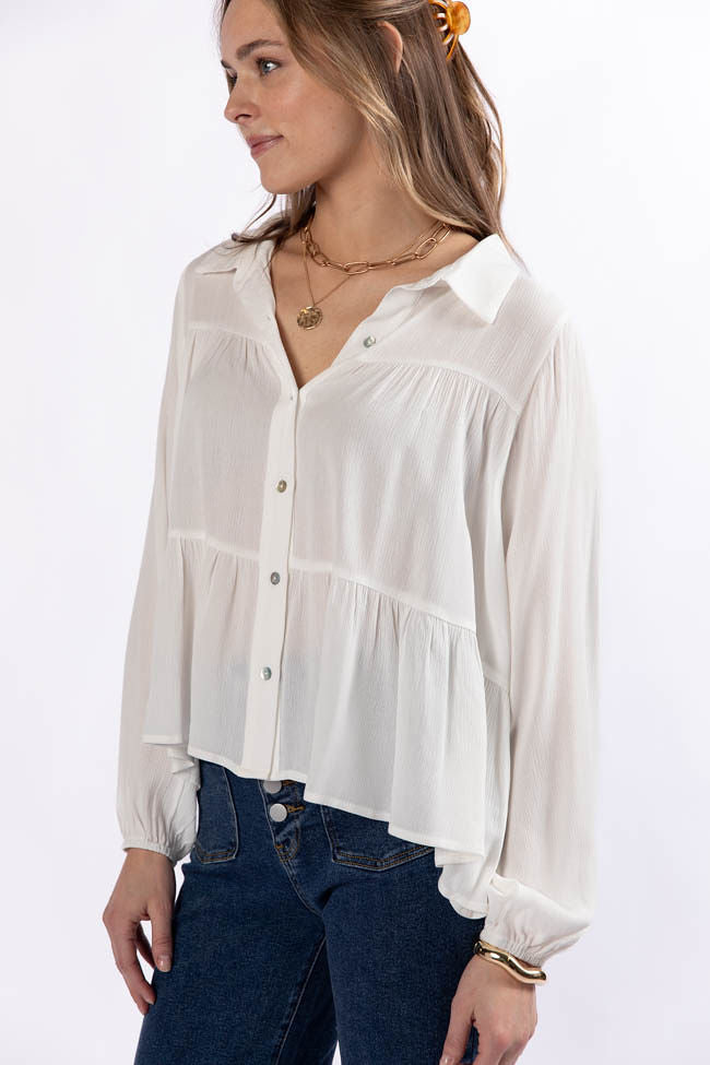 Something Good Ivory Tiered Relaxed Button Down Blouse FINAL SALE-Sunny Prom
