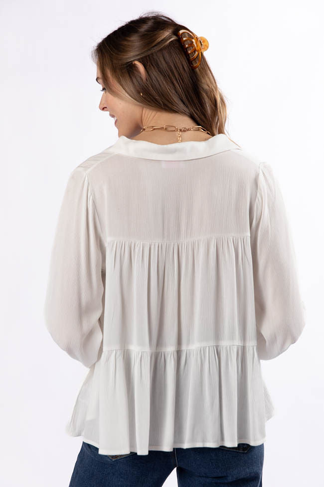 Something Good Ivory Tiered Relaxed Button Down Blouse FINAL SALE-Sunny Prom