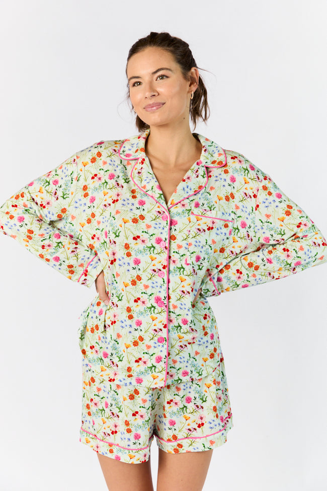 Good To Get Away Botanical Floral Long Sleeve Pajama Top FINAL SALE-Sunny Prom