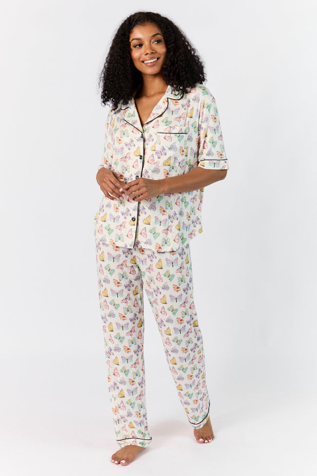 Good To Get Away Butterfly Short Sleeve Pajama Top FINAL SALE-Sunny Prom