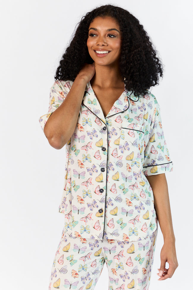 Good To Get Away Butterfly Short Sleeve Pajama Top FINAL SALE-Sunny Prom