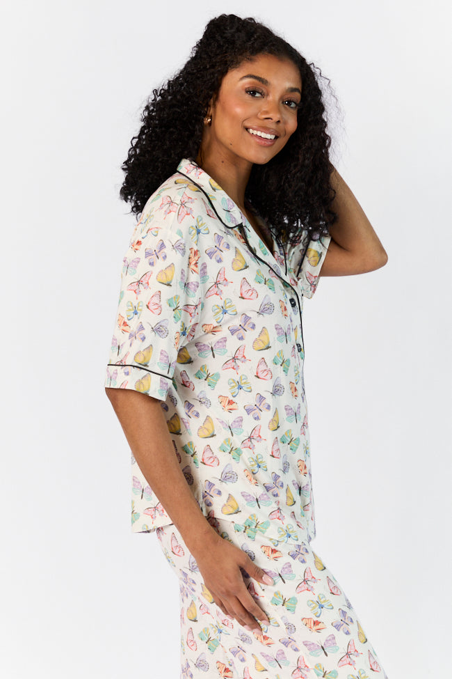 Good To Get Away Butterfly Short Sleeve Pajama Top FINAL SALE-Sunny Prom