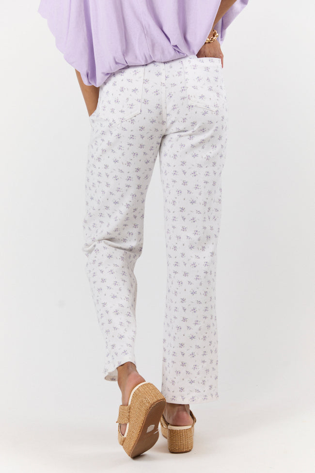 Aria Ivory and Purple Floral Printed Pants FINAL SALE-Sunny Prom