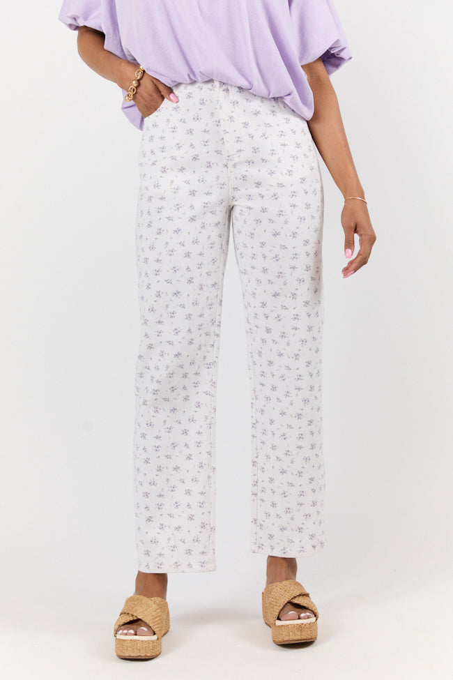 Aria Ivory and Purple Floral Printed Pants FINAL SALE-Sunny Prom